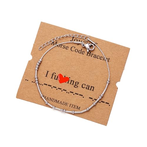 Image of JoycuFF Inspirational Morse Code Bracelets for Women Silver Beads Jewelry Encouragement Mantra Gifts for Her