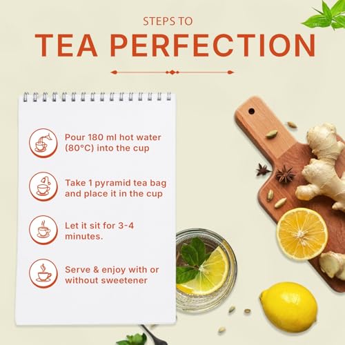 Image of Tealeaf & Co. Lemon Ginger Green Tea with Ginger, Lemon Flavor, Orange Peel, Mint & Black Pepper - Organic Green Tea Bags with Fresh Herbs and Spices - Vegan - 100 Teabags (7.055oz /200gm)