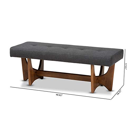 Baxton Studio Theo Mid-Century Modern Dark Grey Fabric Upholstered Walnut Finished Bench #TOP2