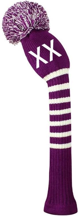 Scott Edward 1 Piece 3# 5# 7# Fairway Wood Knit Golf Head Cover, Customized Numbers/Letters, Such as 1, 3, 5, S, L,Single Side,Purple Stripe