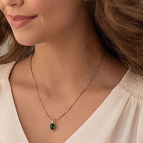 Peora Created Emerald With Genuine Diamond Pendant In 14K Yellow Gold, Elegant Solitaire, Oval Shape, 10X8Mm, 2.35 Carats Total #TOP1