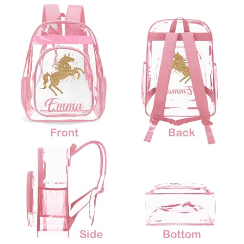 Personalized Clear Backpacks with Name, Custom Unicorn Clear Backpack for Women Men, with Reinforced Strap & Large Capacity PVC Transparent Waterproof Backpacks for Travel Camping Work3