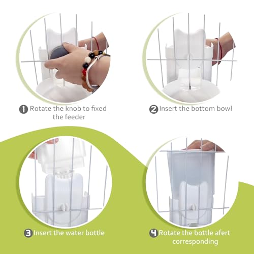 Hanging Cage Automatic Small Pet Food Bowl Water Bottle Dispenser, 1L Auto Gravity Pet Feeder and Waterer Set Kennel Feeding Station Crate Feeder Dish for Rabbit Puppy Cats Ferret (Grey) - Thumbnail 6