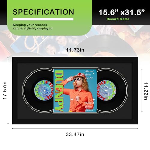 Image of DUENPY 15.6x31.5 Vinyl Frame For 12.5x12.5 Cover Double Black Mat | Displays 12.5x12.5 Album Cover Art, Supports Wall Mounting For Home Music-Themed Wall Decor.