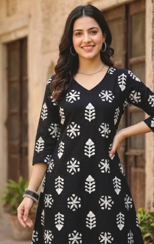 Image of CREATION & YOU Women Cotton Printed Kurta with Palazzo Set | Work /Office Wear Kurta Set for Women