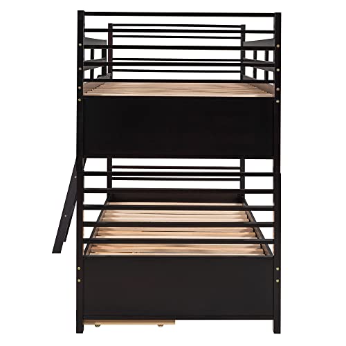 Biadnbz Solid Wood Twin Over Twin Bunk Bed With Two Drawers Can Be Separated Into Two Bedframe For Kids/Teens/Adults Bedroom,Espresso #TOP5