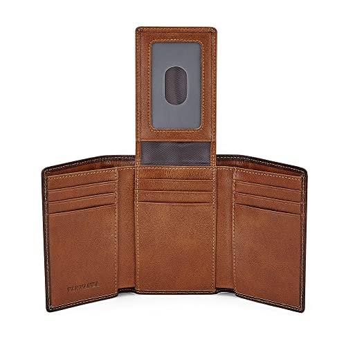 VANNANBA Mens Genuine Leather RFID Trifold Wallet With ID Window, Credit Card Pockets (brown)2