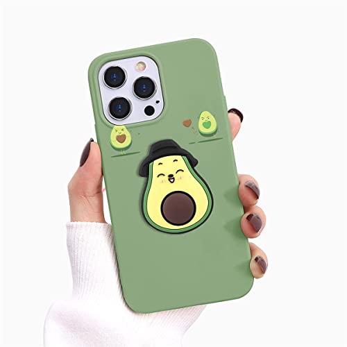 Phoona for Samsung Galaxy A13 4G Case 6.6" with Phone Holder, Soft Frosted TPU Slim Silicone Shockproof with 3D Avocado Design Pattern Stand Protective Phone Cover Case for Samsung A13 4G