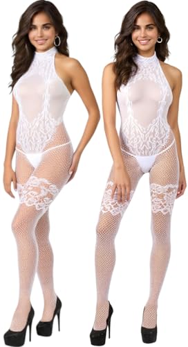 Image of ToBeInStyle Women's Assorted Bodystocking Sheer Opaque or Fishnet Crotchless Lingerie Bodysuit