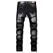 qingtianzhuxinxikejiyouxiangongsi Men's Jeans Ripped Slim-Fit Black Skinny Fashion Denim Jean Pants Zipper Biker (Black, 36 X 32)