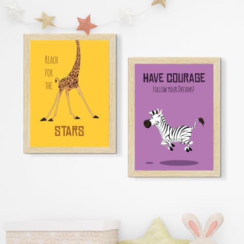 Image of ArtX Paper Cartoon Animals Motivational Quotes Wall Paintings For Kids Room, Funny Animals Kids Room Wall Frame, Decoration, A4 Size, Multicolor, Synthetic Wood, Set Of 6