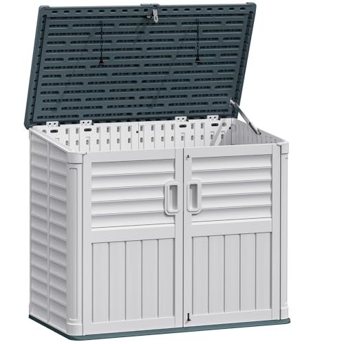 JUMMICO Resin Outdoor Storage Shed, 34 Cu Ft Horizontal Storage