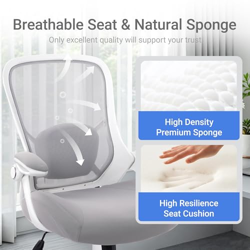 Image of HYLONE 400lbs Heavy Duty Office Chair, 5 inch Thickened Seat Ergonomic Desk Chair with Adjustable Armrests, Home Office Computer Chairs for Long Hours Mesh Executive Chair(Grey)