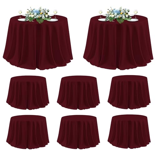Image of sancua 120 Inch Round Tablecloth, 8 Pack Burgundy - Circle Polyester Fabric Table Cloth for Chiristmas Party Reception Banquet Birthday, Washable Formal Table Cover (Fit 48-96 Inch Tables)