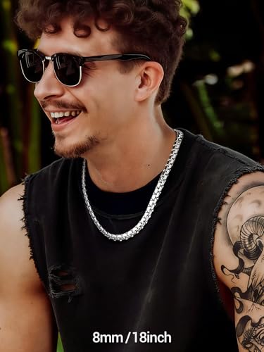 Image of PROSTEEL Stainless Steel Flat Box Link Chain Necklace for Men