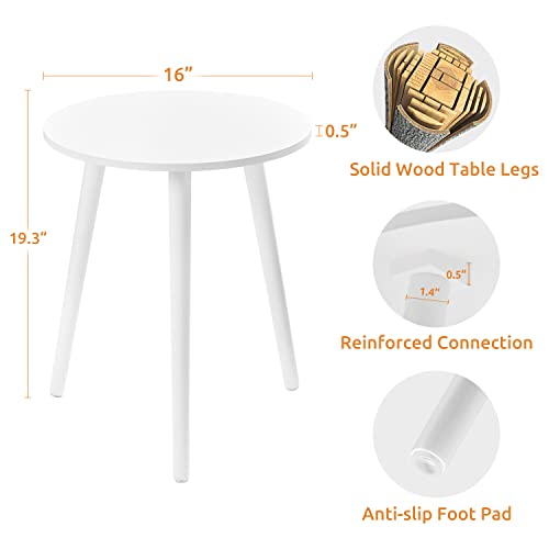 Apicizon Round Side Table, White Nightstand Coffee End Table For Living Room, Bedroom, Small Spaces, Easy Assembly Modern Home Decor Bedside Table With White Wood Legs, 16.5 X 20.5 Inches #TOP2