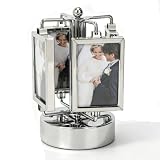Kukyller Rotating Photo Frame Carousel Photo Stand, Elegant Metal Carousel Photo Display with 360° Rotation and Music Box 3 x 2in Glass and Metal Double Sided Frame for Home 3.5 * 6.3in