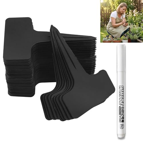 Ensemble de 100 Étiquettes de Plantes Blanches Type T Étiquettes de Jardin Imperméables et Respectueuses de l’Environnement avec Surface Inscription...
