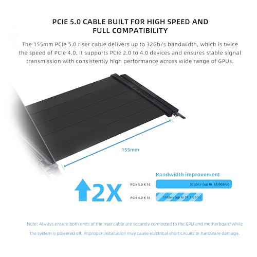 Lian Li ATX PC Case Multidirecional 4 Slots Vertical GPU Kit V3 - Premium Gen 5 Riser Cable PCI-E 5.0 x16-155mm, PCIe 3.0/4.0 Compatível, Posição Ajustável - (VG4v3 Preto) - Imagem 6