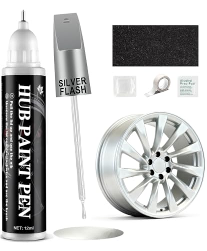 Amiss Sliver Flash Rim Repair Kit, Wheel Paint and Rim Paint Touch Up Pen for Curb Rash, Universal Alloy Wheel Scratch Repair for Scratches and Scuffs, Car Accessories (Sliver Flash)