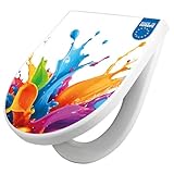 banjado WC Sitz mit Absenkautomatik D Form - Toilettendeckel mit Absenkautomatik D Form - Klodeckel Softclose - stabile Klobrille - Toilettensitz Weiß - Motiv Farbspritzer-Explosion