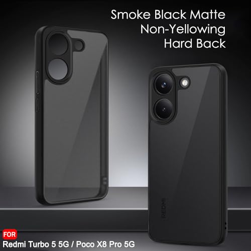 Image of TheGiftKart Hybrid Shockproof Back Cover Case for Mi Redmi Turbo 5 5G / Poco X8 Pro 5G | Camera Protection Module | Hard Back Cover Case (PC & TPU, Translucent Smoke Matte Back, Black Sides)
