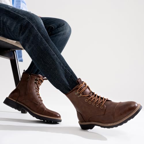Image of Vostey Mens Motorcycle Boots With Side Zipper Dress Boot