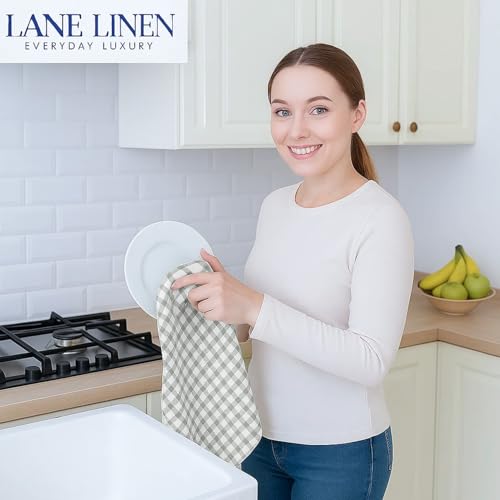 Image of LANE LINEN Cotton Kitchen Towels Set, 4-Pack - Absorbent, Quick-Drying Dish Towels, Tea Towels, 18 inch x 28 inch - Slate Grey
