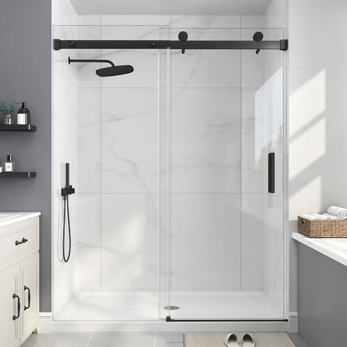 EASYWORC Frameless Shower Door, 55-60" W x 76" H Sliding