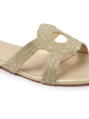 Image of ELLE Women's Stylish Comfortable Embellished Cutout Detail Flat Sandals