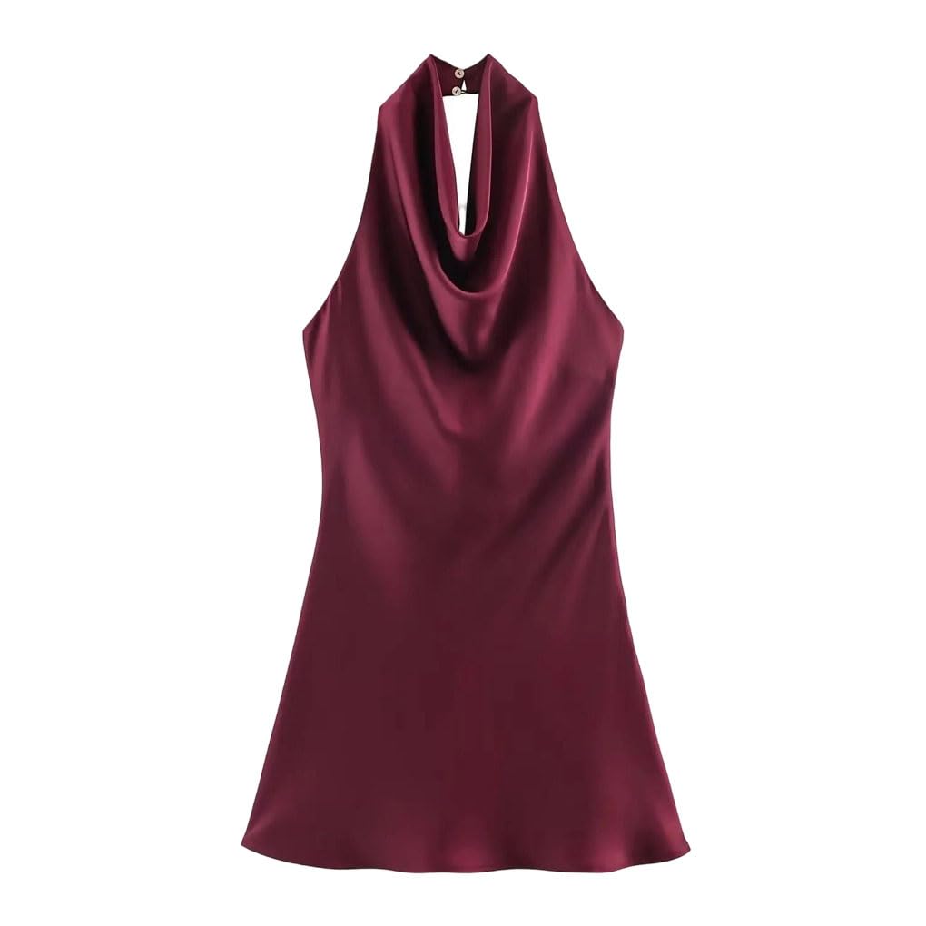 Vestido de fiesta de satén para mujer, sin mangas, sin mangas, ajustado, corto, corto