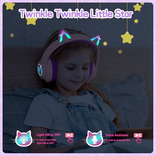 LOBKIN Kids Bluetooth Headphones,Over Ear Kids Headphones Wireless with Mic 50H Playtime Colorful LED Lights AUX Cord 94dB Safe Volume Limited Foldable Design for Boy Girl Travel/School/iPad by LOBKIN - Image 5