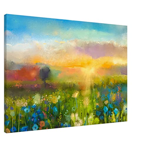 Décoration murale Paysage de fleurs en toile encadrée 70x100 cm pour salon