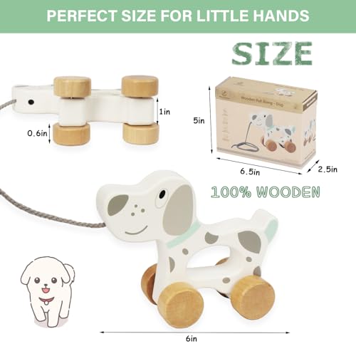 WoodenEdu Baby Toys Car,Wooden Pull Along Toddler Toy, Developmental Toy for 1 Year Old Girl Boy Birthday Gift (Dog) - Thumbnail 5