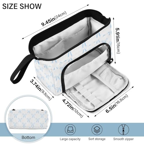 Image of Bow White Pencil Case Pouch Big Capacity Pencil Bag Box Organizer Pen Case with Compartmens Stationery Organizer for Girls Boys Adults Women School Office