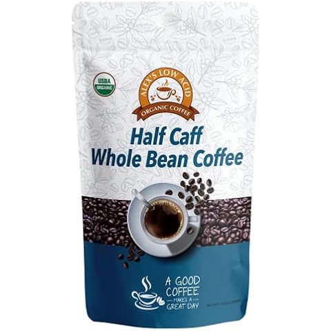 Alex's Low Acid Organic Coffee 12oz Bag - Half Caff Whole Bean (Pack of 1) Cover