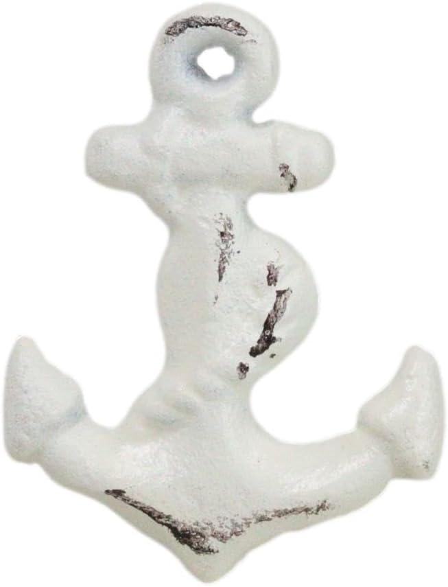 Ebros Gift Paquete de 6 piezas rústicas envejecidas envejecidas pintadas a mano de hierro fundido náutico marino barco ancla cajón gabinete puerta