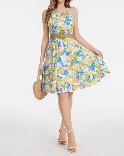 Image of ANYFITTING Built in Bra Halter Dresses for Women 2026 Summer Pockets Dress Flowy Midi Sundresses Beach Vacation