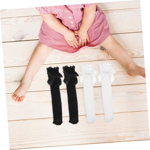 Girls Knee High Lace Socks for Kids 4 Pairs of Breathable Stockings Bows and Ruffles Elegant Outdoor Dress Decor Socks for Little Girls4
