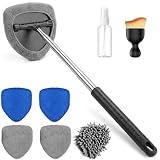 Hengvira Car Windshield Cleaner Tool with Built-in Squeegee & Up to 40' Extendable Handle, Auto Inside Window Glass Cleaning Brush Kit, 5 Washable Pads (Chenille/Coral/Microfiber) for SUV, RV