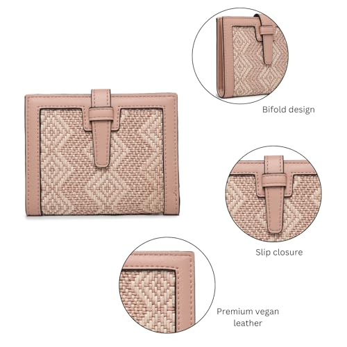 JEN & CO. Bessie Bifold Wallet Women Vegan Leather Credit Card Holder Coin Purse Change Pouch for Women (White/Grey)4