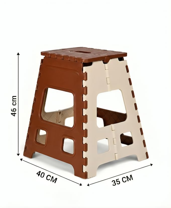 Image of U-MAX 18 Inch Folding Step Stool, Portable, Heavy Duty Plastic with Anti-Slip Surface Space-Saving Foldable Stool for Kids & Adults (Brown-Ivory)
