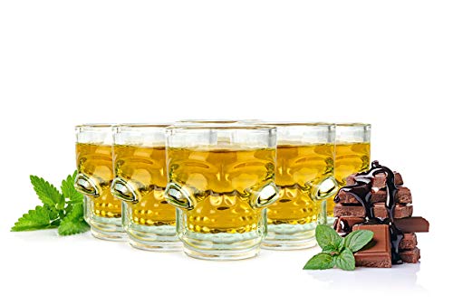 Sendez Lot de 6 verres à eau-de-vie en forme de tête de mort 4 cl Verres à shot en forme de crâne Stamper Verres à vodka