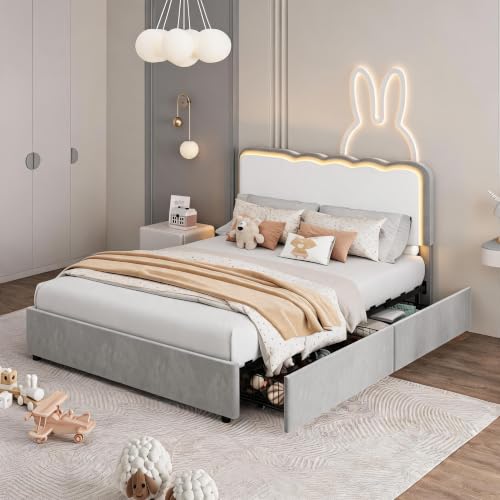 Image of Garvee Irregular Wave LED 2-Drawer Soft Upholstered Bed, Soft Padding