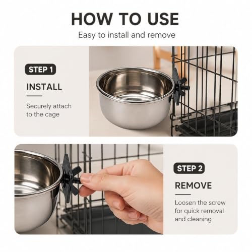 Image of Pets Empire Best Stainless Steel Birds Coop Cup Feeder Bowl (200 ML Pack of 3, Coop)