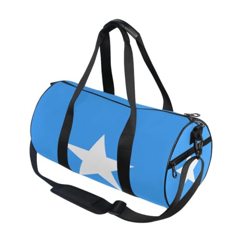Bolsa de gimnasio redonda de lona con bandera de Somalia y bolsillo organizador
