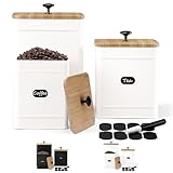 PERFNIQUE Kitchen Canisters for Countertop Set of 3, Airtight Canisters Sets for the Kitchen Counter with Lid, Metal Farmhouse Food Storage Containers Jars for Flour Sugar Coffee Tea Spice (White)