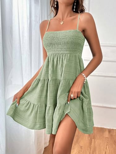 Image of SKAYS Womens Cami Mini Dress Smock Casual A Line Swing Sundress Summer Sleeveless Solid Ruffle Hem Short Dresses
