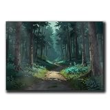 Mountain Indigo Poster Wall Art Misty Foggy Forest Pictures Nature Navy Blue Painting Tree Landscape Artwork for Bathroom Living Room Office Wall Decor, Office Decor, Print