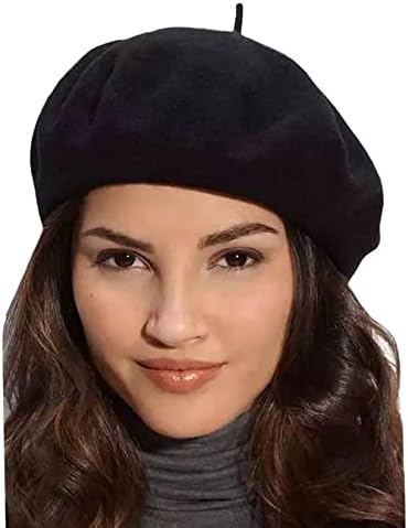 Gllutt Klong Women Wool Beret Hat French Style Solid Color, Black, Size Free Size